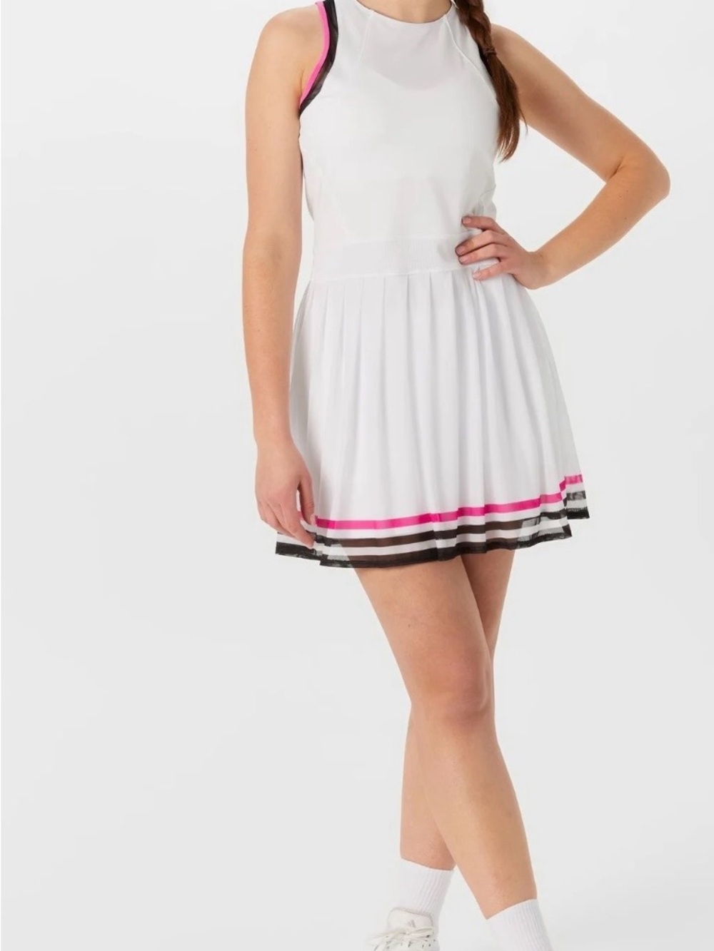 Lucky in Love White Tennis Dress with Pink & Black Trim Kinetic Energy